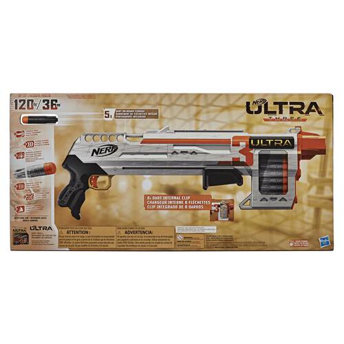 NERF Ultra Three Blaster, Pump-Action, 8-Dart Internal Clip, 8 Ultra Darts, Compatible Only Ultra Darts