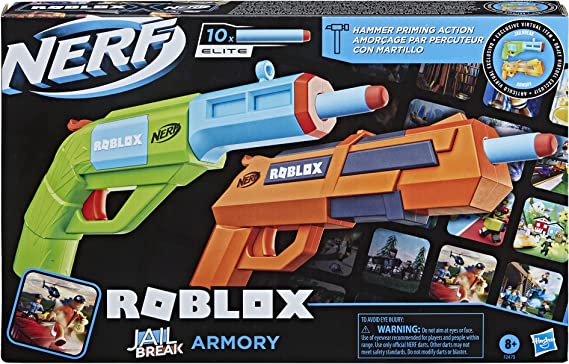 NERF Roblox Jailbreak: Armory, Includes 2 Hammer-Action Blasters, 10 Elite Darts, Code to Unlock in-Game Virtual Item