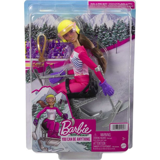 Barbie Winter Sports Para Alpine Skier Brunette Doll (12 in) with Shirt, Pants, Helmet, Gloves, Pole, Sit Ski & Trophy, 3 & Up